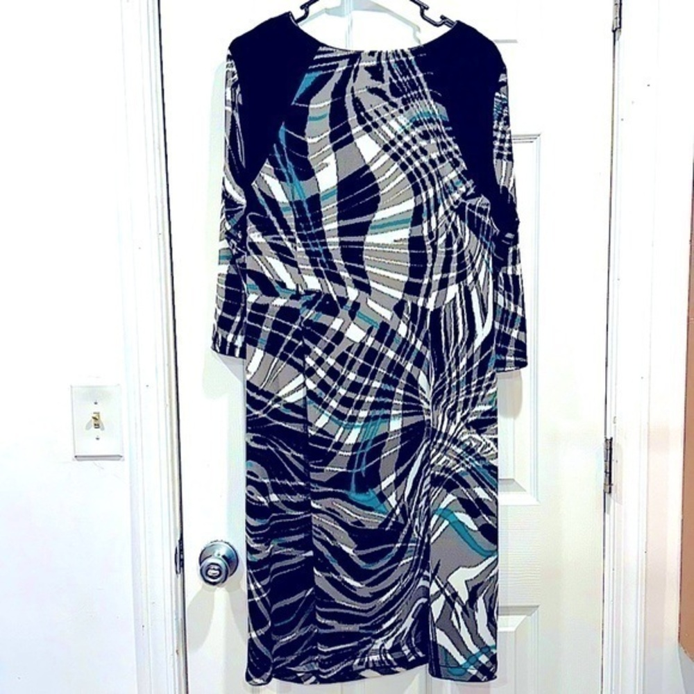 Chicos Multicolored Pullover Ruched 3/4 Sleeve Dress size 3